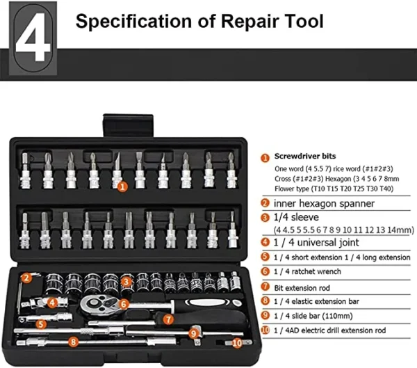 46pcs Socket Wrench Set - 图片 6